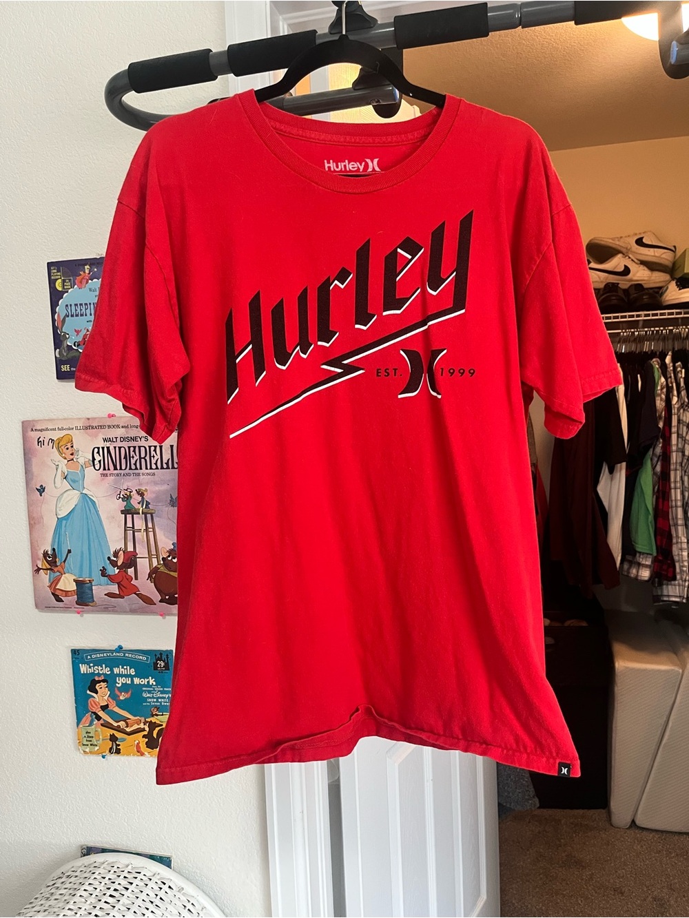 Red Hurley cotton t-shirt with black 'Hurley EST. 1999' graphic